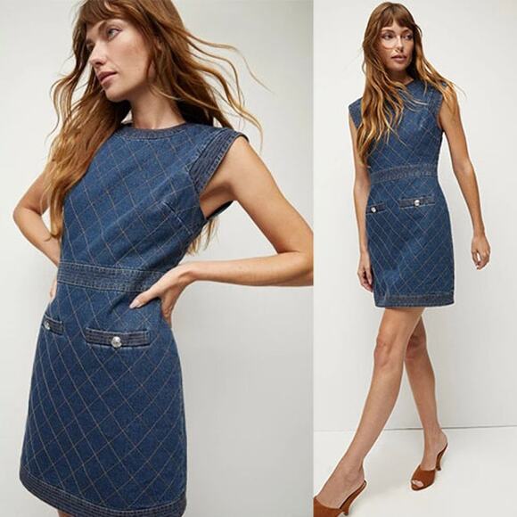 NWT Veronica Beard Ginny Quilted Denim Lined Sleeveless Mini Dress Blue Size: 4 - Picture 1 of 8